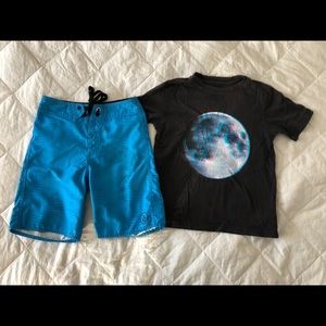 Volcom swim trunks and lunar tee
